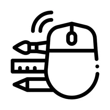 Computer mouse pen pencil and ruler icon vector outline illustration Stock Illustration