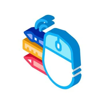 Computer mouse pen pencil and ruler isometric icon vector illustration Stock Illustration