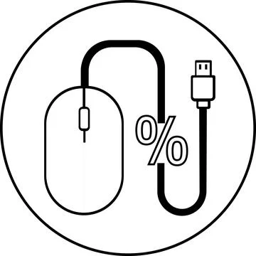 Computer mouse with percent symbol line art Stock Illustration