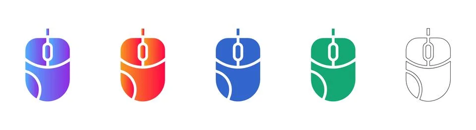 Computer Mouse Peripheral Icon Set in Gradient Styles Stock Illustration