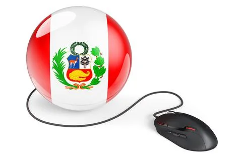 Computer mouse with Peruvian flag. Internet network in Peru concept. 3D rende Illustrazione stock