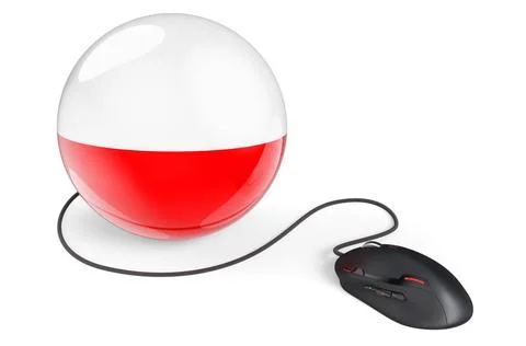 Computer mouse with Polish flag. Internet network in Poland concept. 3D re... Stock Photos