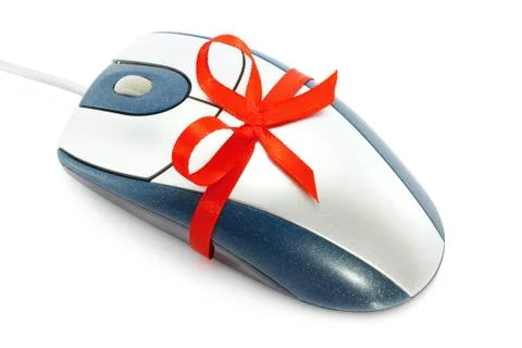 Computer mouse with red bow Stock Photos