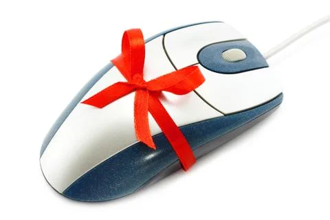 Computer mouse with red bow Stock Photos