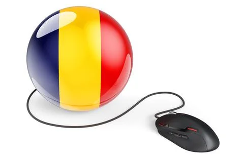 Computer mouse with Romanian flag. Internet network in Romania concept. 3D re Stock Illustration