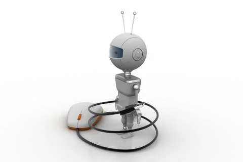 Computer mouse rounded  with robot Free Stock Illustration