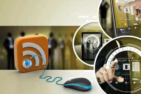 Computer mouse with RSS icon Stock Illustration