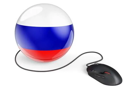 Computer mouse with Russian flag. Internet network in Russia concept. 3D r... Stock Photos