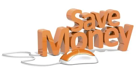 Computer mouse with save money word Illustrazione stock