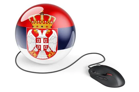 Computer mouse with Serbian flag. Internet network in Serbia concept. 3D rend Stock Illustration