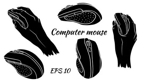Computer mouse. Set. Silhouette. Computer mouse in hand. Stockillustratie