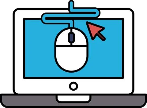 A computer mouse is shown on a laptop screen Illustrazione stock