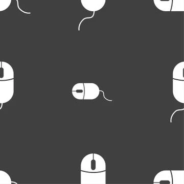 Computer mouse sign icon. Optical with wheel symbol. Seamless pattern on a gr Stock Illustration