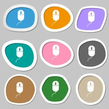 Computer mouse sign icon. Optical with wheel symbol. Multicolored paper stick Stock Illustration