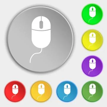Computer mouse sign icon. Optical with wheel symbol. Symbols on eight flat butto イラスト素材