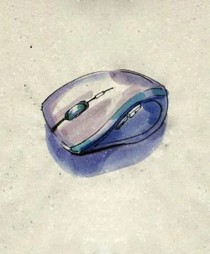 The computer mouse sketch watercolor Stock Illustration