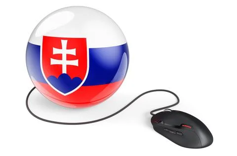 Computer mouse with Slovak flag. Internet network in Slovakia concept. 3D ren Illustrazione stock