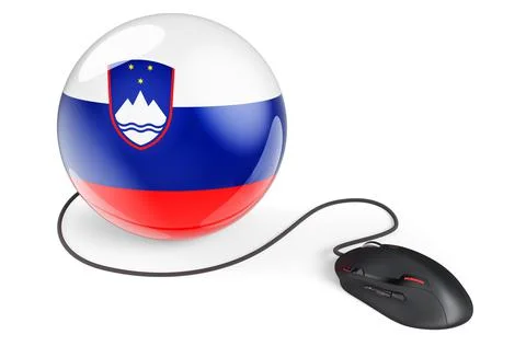 Computer mouse with Slovenian flag. Internet network in Slovenia concept. 3D  Illustrazione stock