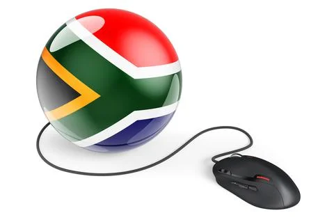 Computer mouse with South African flag. Internet network in South Africa conc Stock Illustration