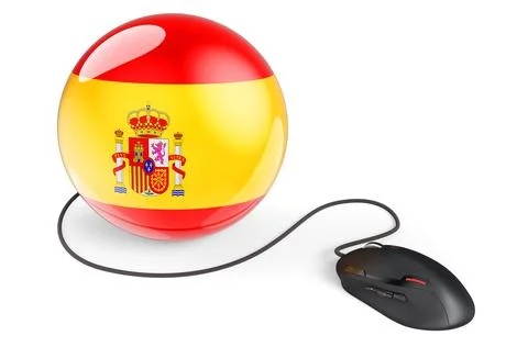Computer mouse with Spanish flag. Internet network in Spain concept. 3D rende Illustrazione stock