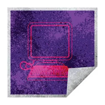 Computer with mouse square peeling sticker 스톡 일러스트