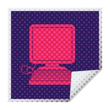 Computer with mouse square peeling sticker 스톡 일러스트