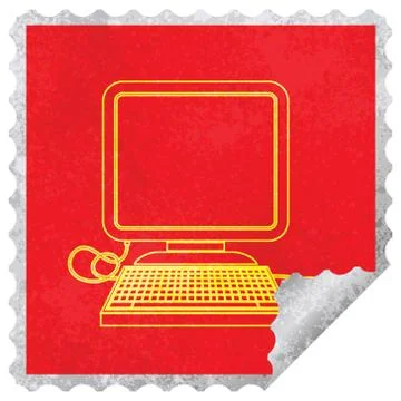 Computer with mouse square peeling sticker 스톡 일러스트