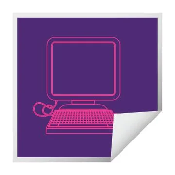 Computer with mouse square peeling sticker 스톡 일러스트
