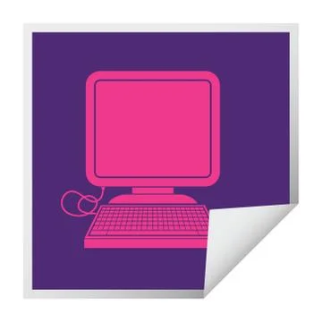 Computer with mouse square peeling sticker 스톡 일러스트