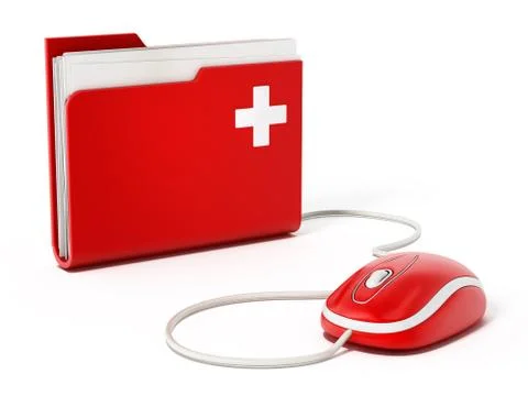 Computer mouse standing on medical folder 스톡 일러스트