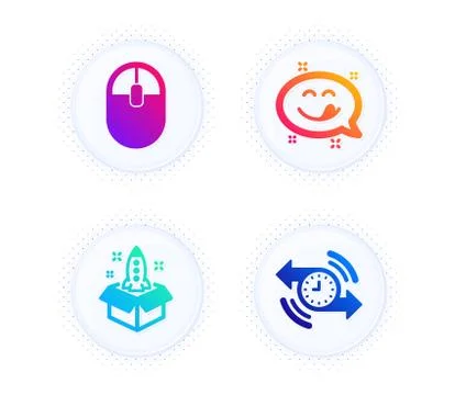 Computer mouse, Startup and Yummy smile icons set. Timer sign. Pc equipment Stock Illustration
