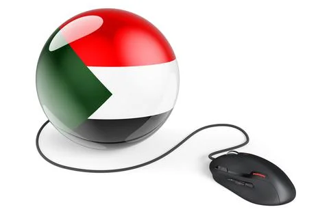 Computer mouse with Sudanese flag. Internet network in Sudan concept. 3D rend Stock Illustration