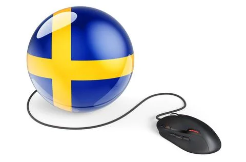 Computer mouse with Swedish flag. Internet network in Sweden concept. 3D r... Stock Photos