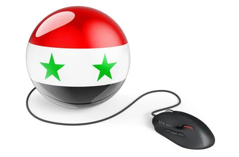 Computer mouse with Syrian flag. Internet network in Syria concept. 3D render Illustrazione stock