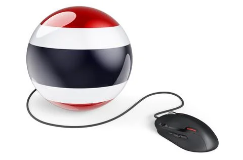 Computer mouse with Thai flag. Internet network in Thailand concept. 3D rende Stock Illustration