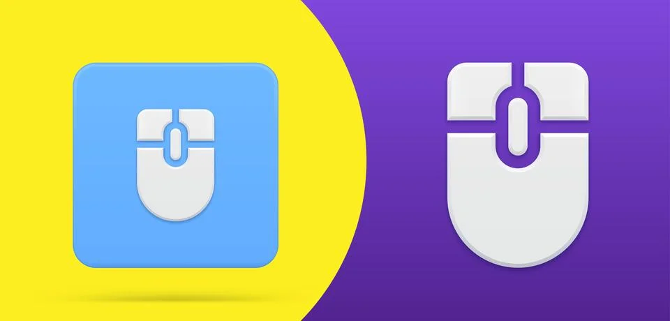 Computer mouse top view simple 3d icon squared button set vector illustration Illustrazione stock