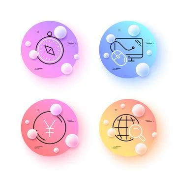 Computer mouse, Travel compass and Internet search minimal line icons. For web Stock-Illustration