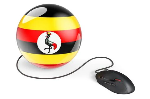 Computer mouse with Ugandan flag. Internet network in Uganda concept. 3D rend Stock Illustration