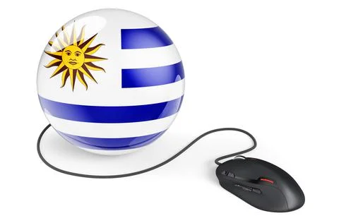 Computer mouse with Uruguayan flag. Internet network in Uruguay concept. 3D r Stock Illustration