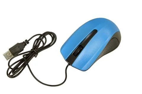 Computer mouse with USB cable isolated on white.Top view. Stock Photos