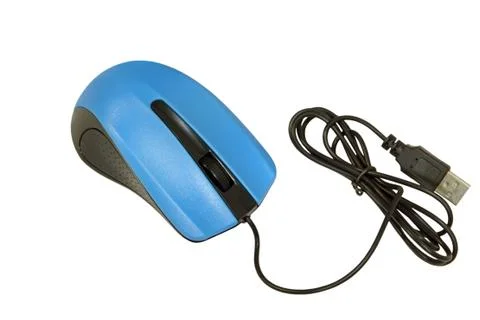 Computer mouse with USB cable isolated on white.Top view. Stock Photos