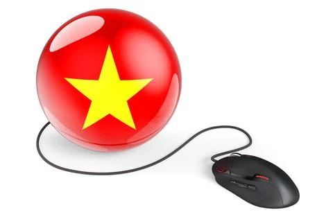 Computer mouse with Vietnamese flag. Internet network in Vietnam concept. 3D  Stock Illustration