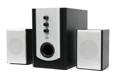 Computer multimedia speaker set isolated on white Foto stock