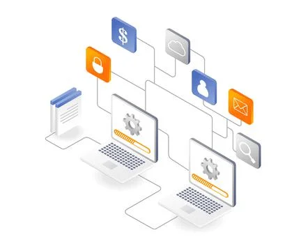 A computer with multiple application networks 스톡 일러스트