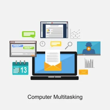 Computer multitasking concept illustration. Stock Illustration