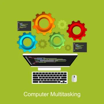 Computer multitasking process concept illustration. Stock Illustration