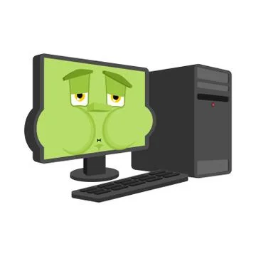 Computer Nausea Feeling sick emotion isolated. Sick PC Cartoon Style. desktop Illustrazione stock