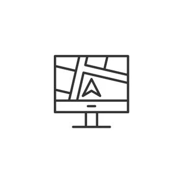 Computer navigation icon in flat style. Monitor pin gps vector illustration o Ilustración de archivo