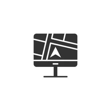 Computer navigation icon in flat style. Monitor pin gps vector illustration o Ilustración de archivo