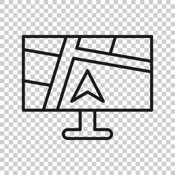Computer navigation icon in flat style. Monitor pin gps vector illustration o Stock Illustration